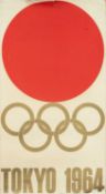 OFFICIAL 1964 TOKYO OLYMPICS POSTER, red sun and gilt lettering, designed by Yusaku Kamekura,