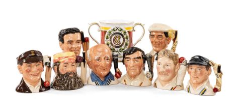 GROUP OF CRICKETING CHARACTER JUGS including eight limited edition Royal Doulton Toby jugs for W. G.