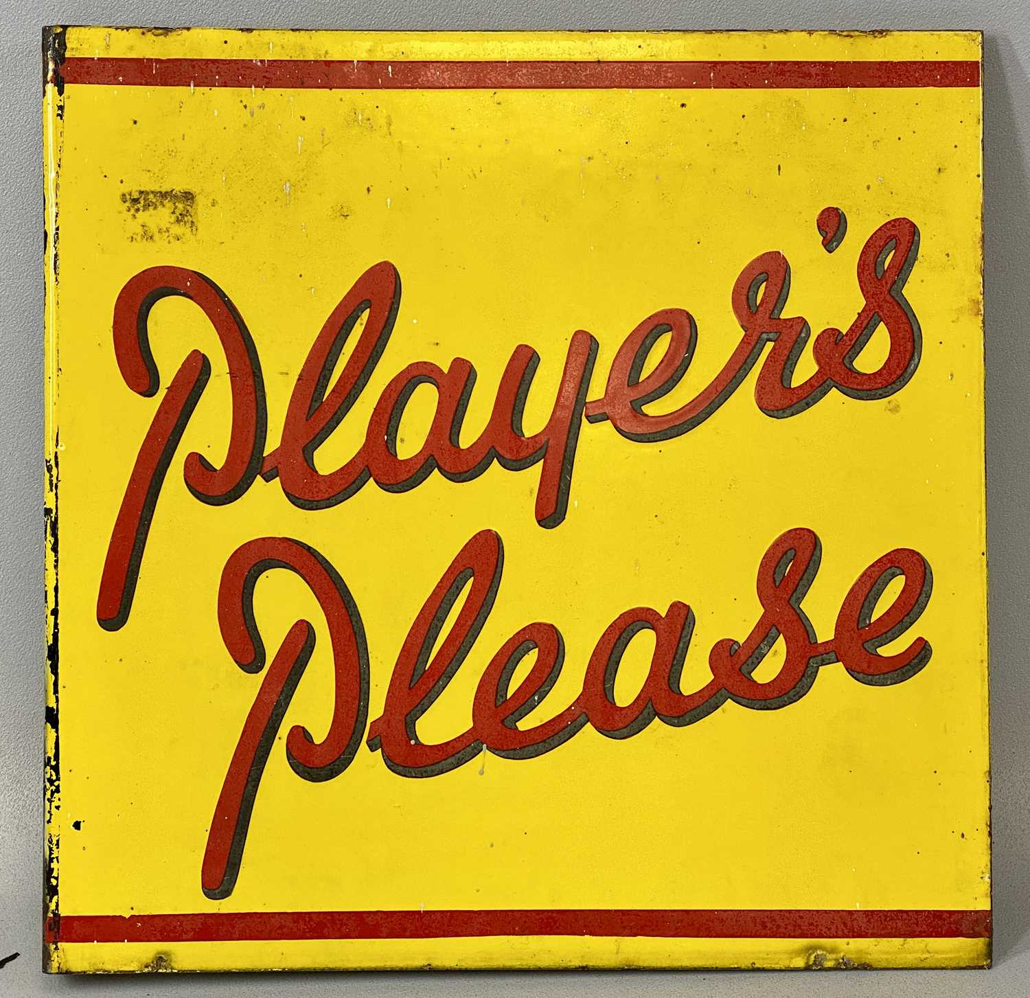 VINTAGE ENAMEL DOUBLE-SIDED SIGN, Player's Please, red lettering to a yellow ground, wall mount - Image 2 of 2
