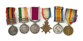 BOER WAR MEDAL GROUP OF SIX to Pte. P. Crowe (South Wales Borderes) 5175, Queen's South Africa Medal