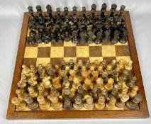 STAUNTON & OTHER CHESS PIECES with a vintage mahogany chess board, 112 weighted plus a further 30
