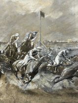 LIONEL EDWARDS (1878 - 1966) mixed media - titled "Grand National 1911" verso, graphite and