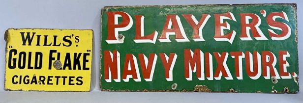 TWO VINTAGE ENAMEL ADVERTISING SIGNS, Player's Navy Mixture, red and white lettering on a green