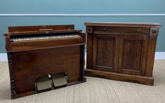 WALNUT CASED PEDAL HARMONIUM, turned uprights, and a late Victorian walnut side cabinet, fitted