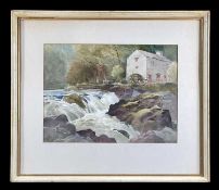 ‡ ARTHUR MILES (British / lived Wales 1905-1987) watercolour - a watermill next a fast flowing