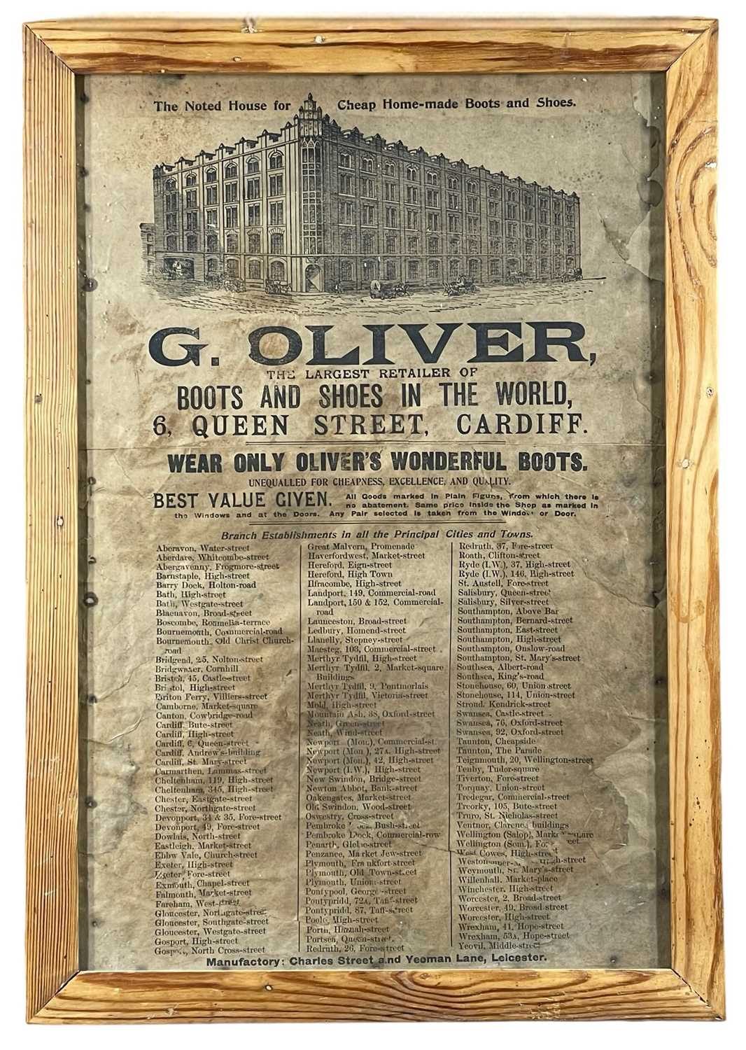 CARDIFF BILL POSTER FOR G OLIVER SHOE & BOOT RETAILER located at 6, Queen Street, Cardiff and