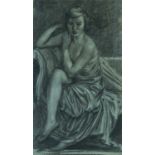 RANDOLPHE SCHWABE (1885-1948) charcoal on paper - portrait of a seated girl in classical robes,