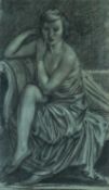 RANDOLPHE SCHWABE (1885-1948) charcoal on paper - portrait of a seated girl in classical robes,