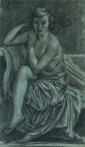 RANDOLPHE SCHWABE (1885-1948) charcoal on paper - portrait of a seated girl in classical robes,