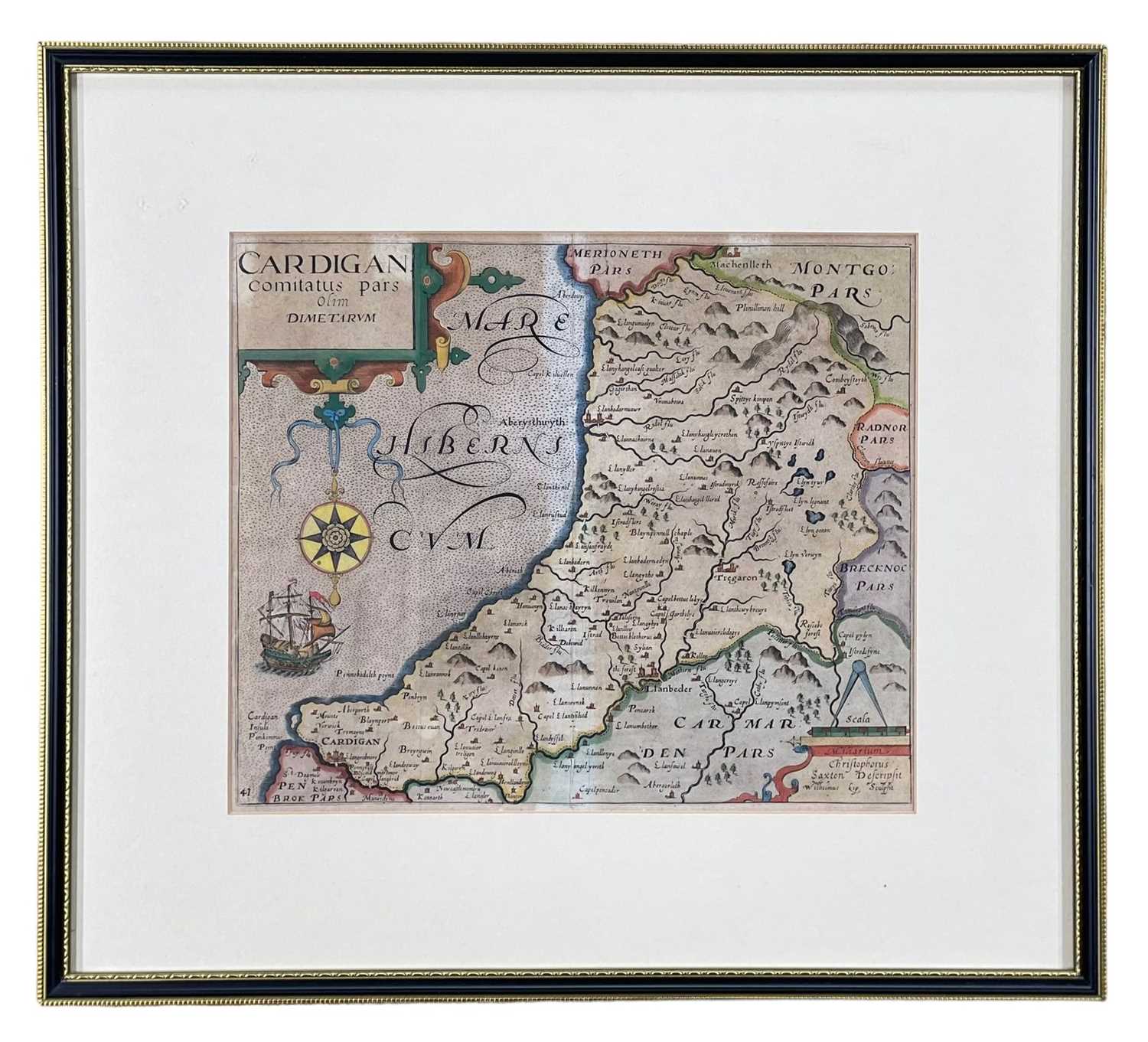 CHRISTOPHER SAXTON - coloured engraved map - entitled in cartouche 'Cardigan', with inset scale of - Image 2 of 2