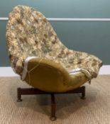 MID-CENTURY GREAVES & THOMAS STYLE SWIVEL EGG CHAIR, fibreglass shell with floral upholstery,