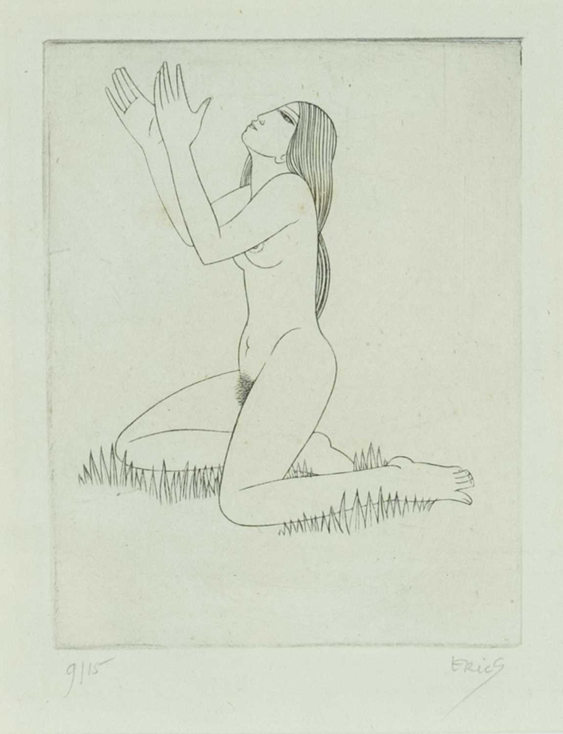 ERIC GILL (1882-1940), limited edition (9/15) etching - Naked Girl on Grass, signed and numbered