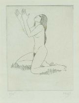 ERIC GILL (1882-1940), limited edition (9/15) etching - Naked Girl on Grass, signed and numbered