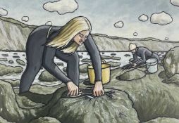 ALAN WILLIAMS acrylic - entitled verso 'Seaweed Pickers', signed Provenance: private collection