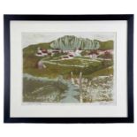 ‡ LESLIE JONES lithograph - entitled, 'Y Chwarel Gerrig', signed and dated '57, 35 x 47cms