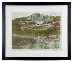 ‡ LESLIE JONES lithograph - entitled, 'Y Chwarel Gerrig', signed and dated '57, 35 x 47cms