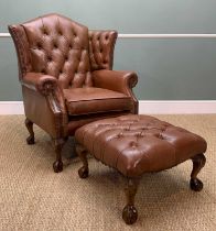 THOMAS LLOYD LEATHER WINGBACK CHAIR, button-back, claw and ball feet, 115 (h) x 88cms (w), with