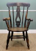 19TH C. WELSH BEECH LATHE-BACK ARMCHAIR, probably Vale of Glamorgan, inverted heart shaped splat,