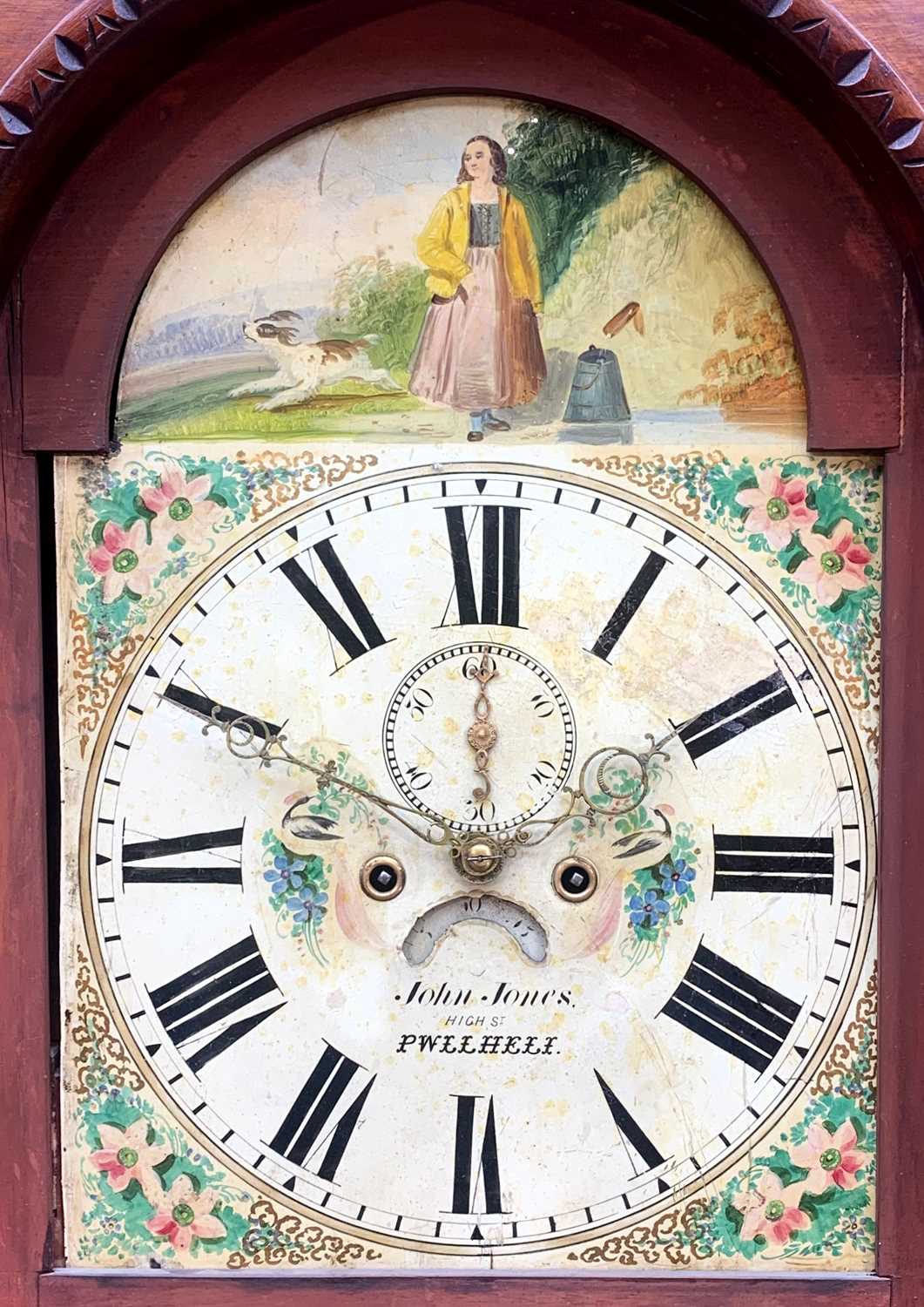 19TH C. WELSH LONGCASE CLOCK, John Jones, Pwllheli, painted Roman dial with floral spandrels and - Image 2 of 6