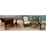 ASSORTED ANTIQUE OCCASIONAL FURNITURE, including set four mid-Victorian dining chairs, late