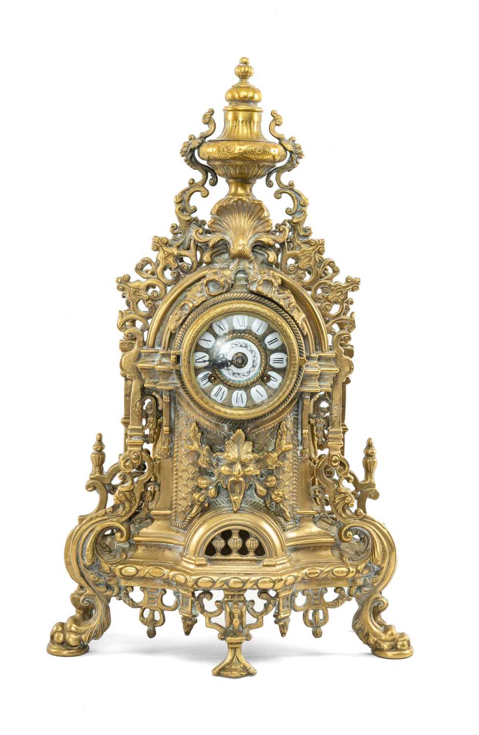 FRANZ HERMLE BRASS MANTEL CLOCK, eight-day movement with floating balance, striking the hours and