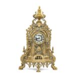 FRANZ HERMLE BRASS MANTEL CLOCK, eight-day movement with floating balance, striking the hours and