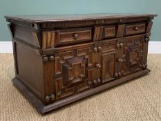 17TH C. ANGLO-DUTCH OAK & FRUITWOOD GEOMETRIC FRONT CHEST, single frieze drawer above deep drawer,