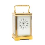 20TH C. FRENCH GILT BRASS REPEATING CARRIAGE CLOCK, L'Epee, Sainte Suxanne, white enamel Roman