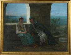 19TH C ORIENTALIST SCHOOL oil on canvas - Ottoman couple in conversation, 44 x 60cms Provenance: