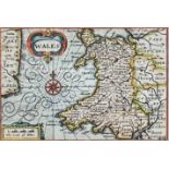 PIETER VAN DEN KEERE coloured antiquarian map entitled in cartouche 'Wales', showing the whole of