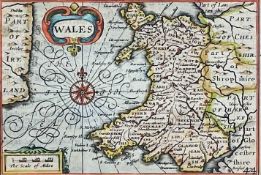 PIETER VAN DEN KEERE coloured antiquarian map entitled in cartouche 'Wales', showing the whole of