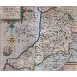 CHRISTOPHER SAXTON - coloured engraved map - entitled in cartouche 'Cardigan', with inset scale of