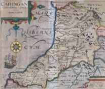 CHRISTOPHER SAXTON - coloured engraved map - entitled in cartouche 'Cardigan', with inset scale of