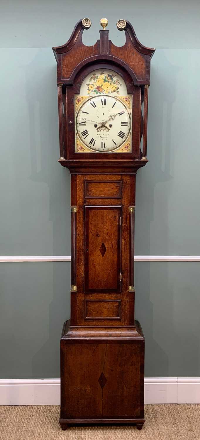 19TH C. WELSH LONGCASE CLOCK, John Lloyd, Brecon, painted Roman dial with rose spandrels and spray