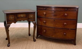 EARLY 19TH C. MAHOGANY BOWFRONT CHEST & LOWBOY, chest with brushing slide and graduated dtawers,