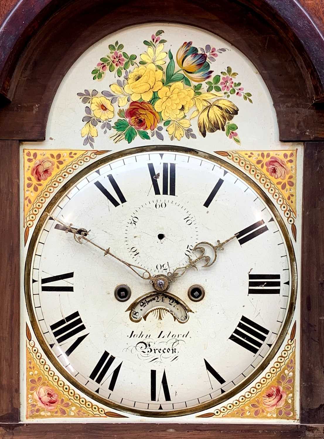19TH C. WELSH LONGCASE CLOCK, John Lloyd, Brecon, painted Roman dial with rose spandrels and spray - Image 2 of 5