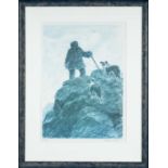 SIR KYFFIN WILLIAMS RA limited edition (58/150) print - farmer on mountaintop, accompanied by two