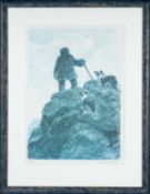 SIR KYFFIN WILLIAMS RA limited edition (58/150) print - farmer on mountaintop, accompanied by two