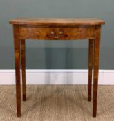 GEORGIAN-STYLE BURR WALNUT SIDE TABLE of small proportions, bowfront outline, frieze drawer,