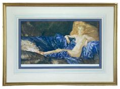 ‡ SIR WILLIAM RUSSELL FLINT RA colour print - reclining female, signed fully in pencil, 23 x 42cms