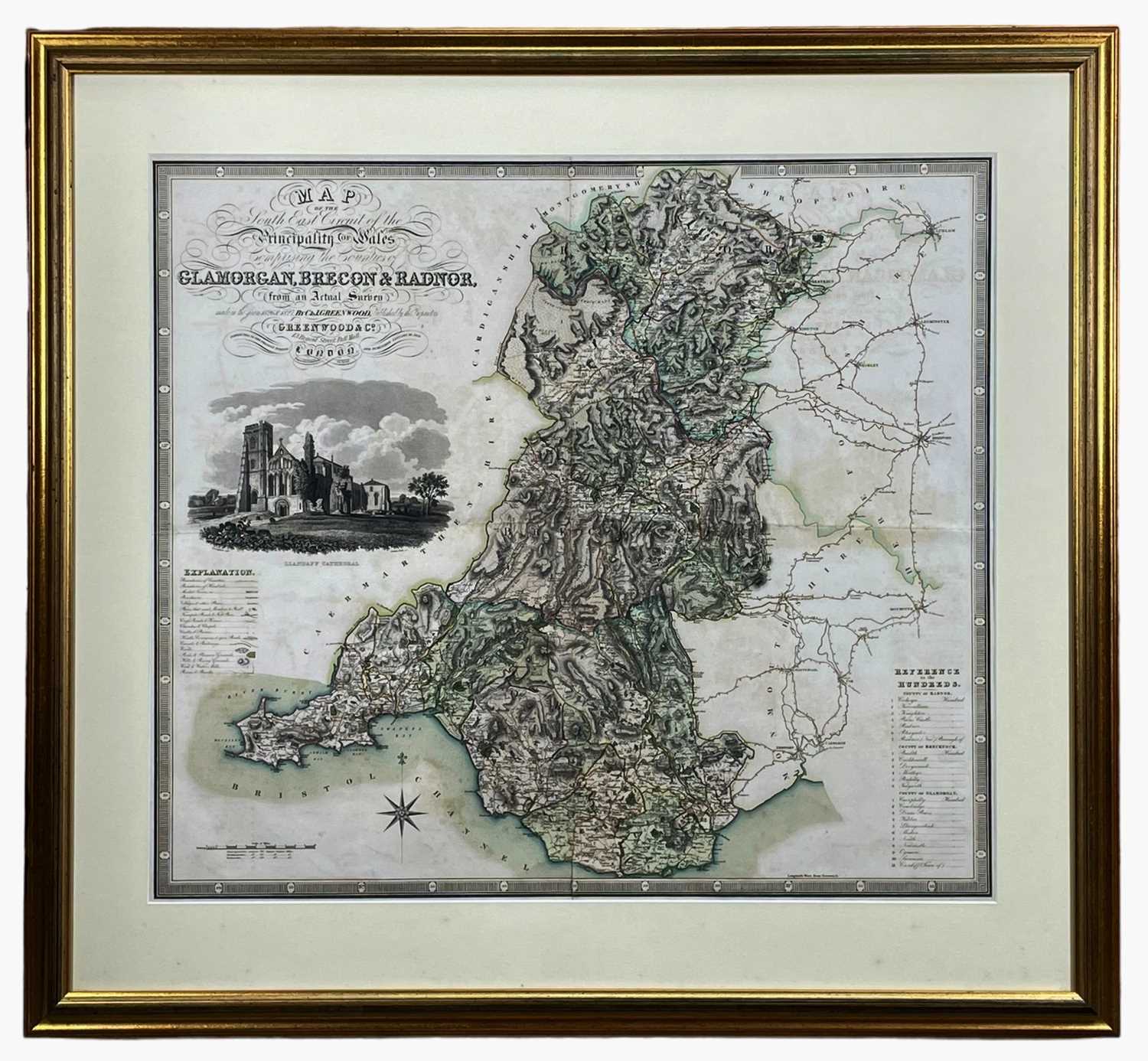 C&J GREENWOOD Coloured antiquarian map of the South East Circuit of the Principality of Wales,