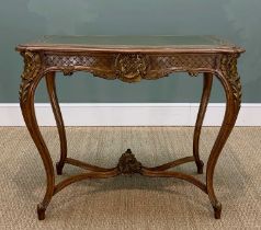 LOUIS XV STYLE PARCEL GILT CENTRE TABLE, gilt tooled green leather inset top, rococo carved frame