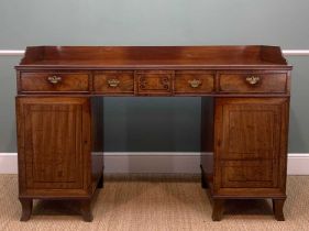 REGENCY MAHOGANY PEDESTAL SIDEBOARD, stage back above reeded top, ebony strung central frieze drawer