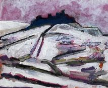 ‡ LESLIE JONES (Welsh b.1934) oil on paper - entitled verso, 'Carreg Cennen in March', signed with