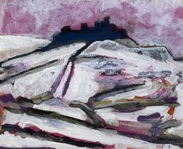 ‡ LESLIE JONES (Welsh b.1934) oil on paper - entitled verso, 'Carreg Cennen in March', signed with