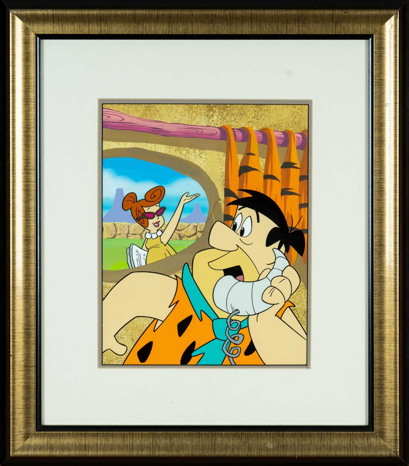 HANNA-BARBERA 'THE FLINTSTONES' 1960'S PRODUCTION CEL, featuring Fred and Wilma, 33 x 26 cms