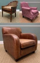 LAURA ASHLEY SEATING FURNITURE, comprising ART DECO STYLE LEATHER ARMCHAIR, loose cushion, double