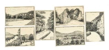 LLWYD ROBERTS (JOHN RICHARD 1874-1940) - six early 20th century pen and ink postcard size studies of