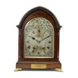 FRENCH MAGHOGANY MANTEL CLOCK, c. 1910, Vincenti et Cie, lancet case, with grille door and brass