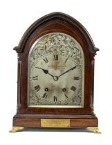 FRENCH MAGHOGANY MANTEL CLOCK, c. 1910, Vincenti et Cie, lancet case, with grille door and brass